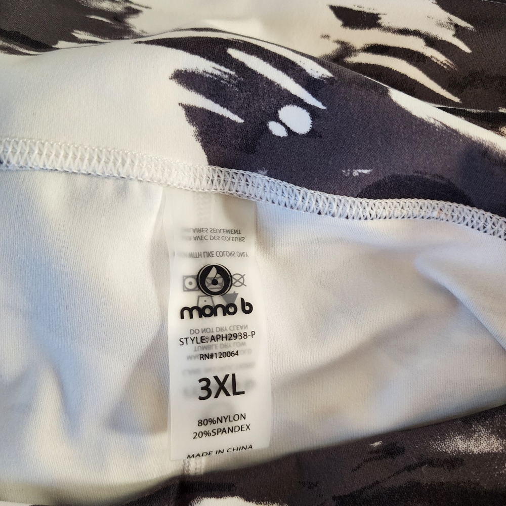 Mono B Black White Abstract Print Leggings 3XL High Rise Stretch Activewear - Picture 5 of 7